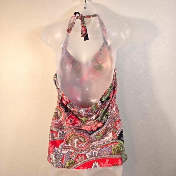 Vintage J Crew Babydoll Halter Top Womens 12 Red Multi Paisley Y2K Boho Chic - Picture 2 of 10